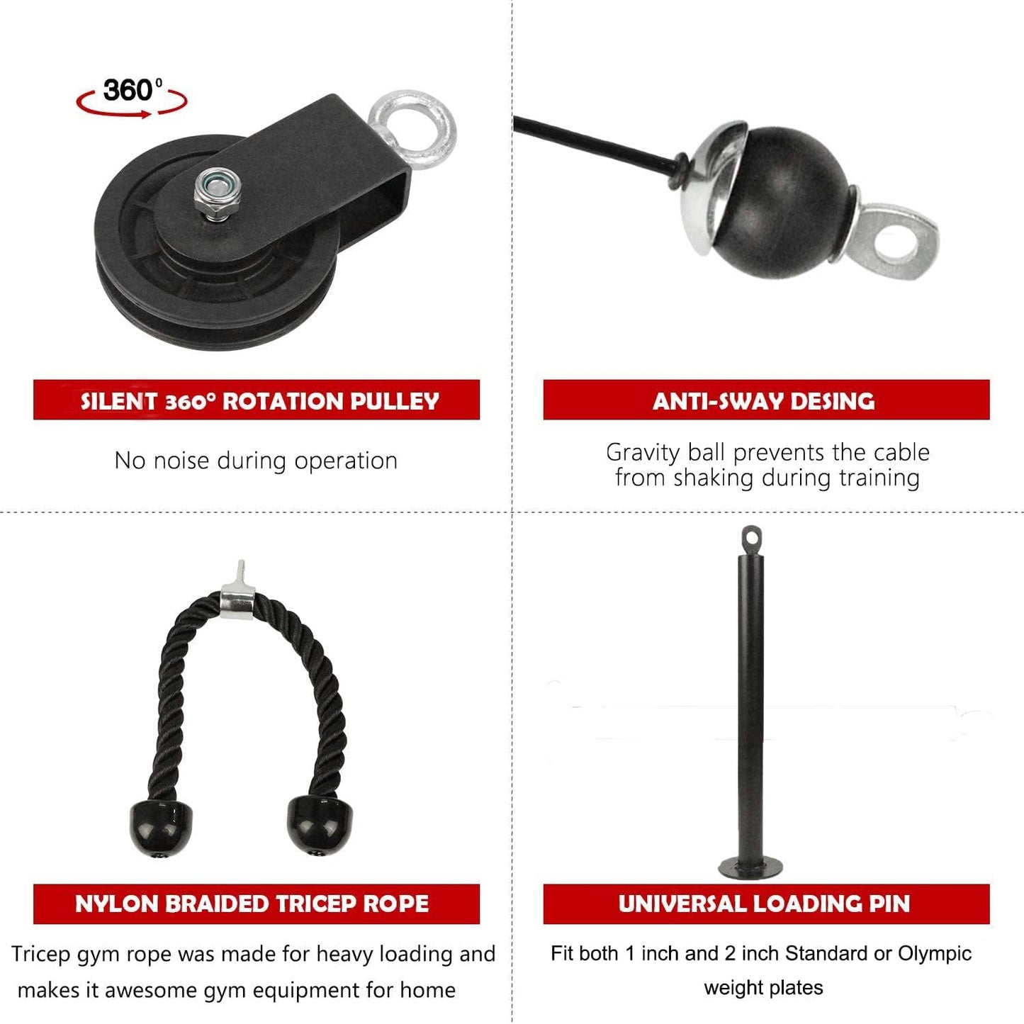 LAT Pull down and Lift Weight Pulley System Cable Machine Pulley Attachment for Triceps Pull Down, Biceps Curl, Back, Forearm, Shoulder Home Gym Equipment