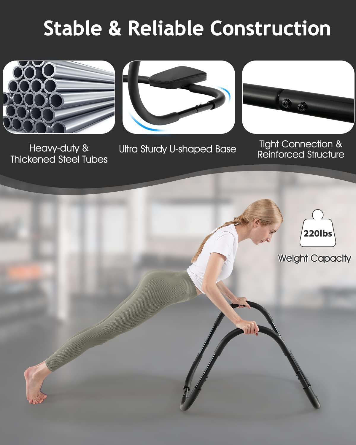 Ab Crunch Trainer Machine,Ab Roller for Home,Portable Sit up Exercise Equipment for Core Strength,Sturdy Ab Workout Equipment,Black