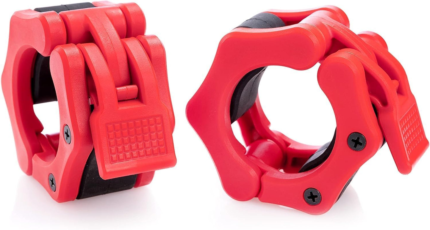 2” Olympic Barbell Clamps - Solid ABS Locking Barbell Collars with Quick Release - for Professional Training Strong Lifts and Olympic Training- Set of 2 (Red)
