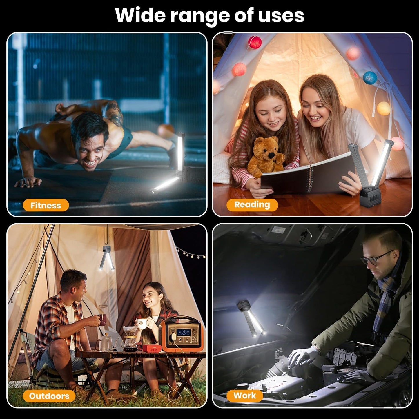 Gym Lamp, Portable Posing Lamp Magnetic LED Flashlight 7Th Gear Dimming with Hanging Hook 180° Folding Gym Light (Black)