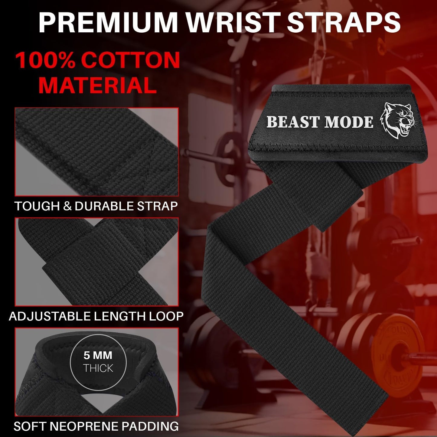 Wrist Lifting Straps with Neoprene Padding Support β Heavy Duty Wrist Workout Straps for Men and Women β Ideal for Powerlifting, Strength Training, Bodybuilding