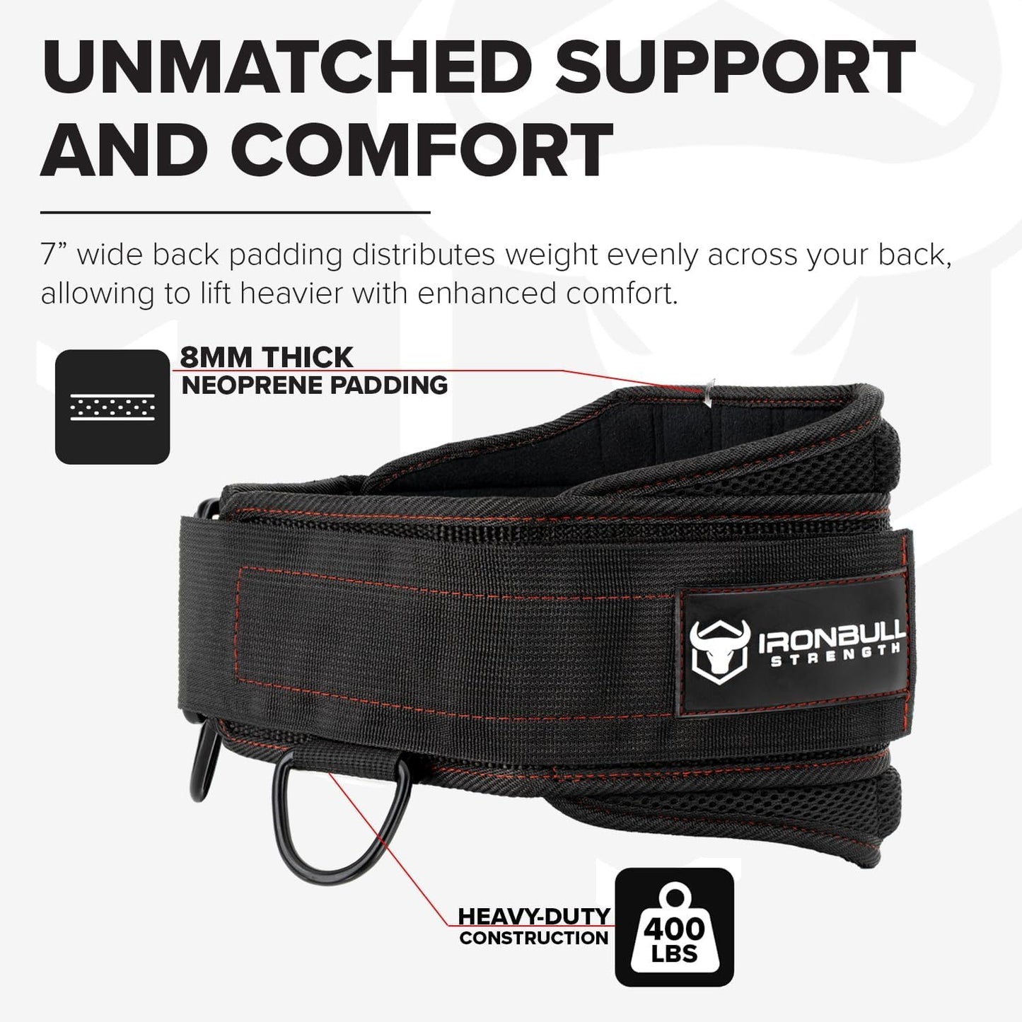 Advanced Dip Belt V2 – Heavy-Duty Weighted Belt with Reinforced Back, Chain & Nylon Strap – 3-Point Anchor D-Rings for Dips, Pull-Ups, Squats & More