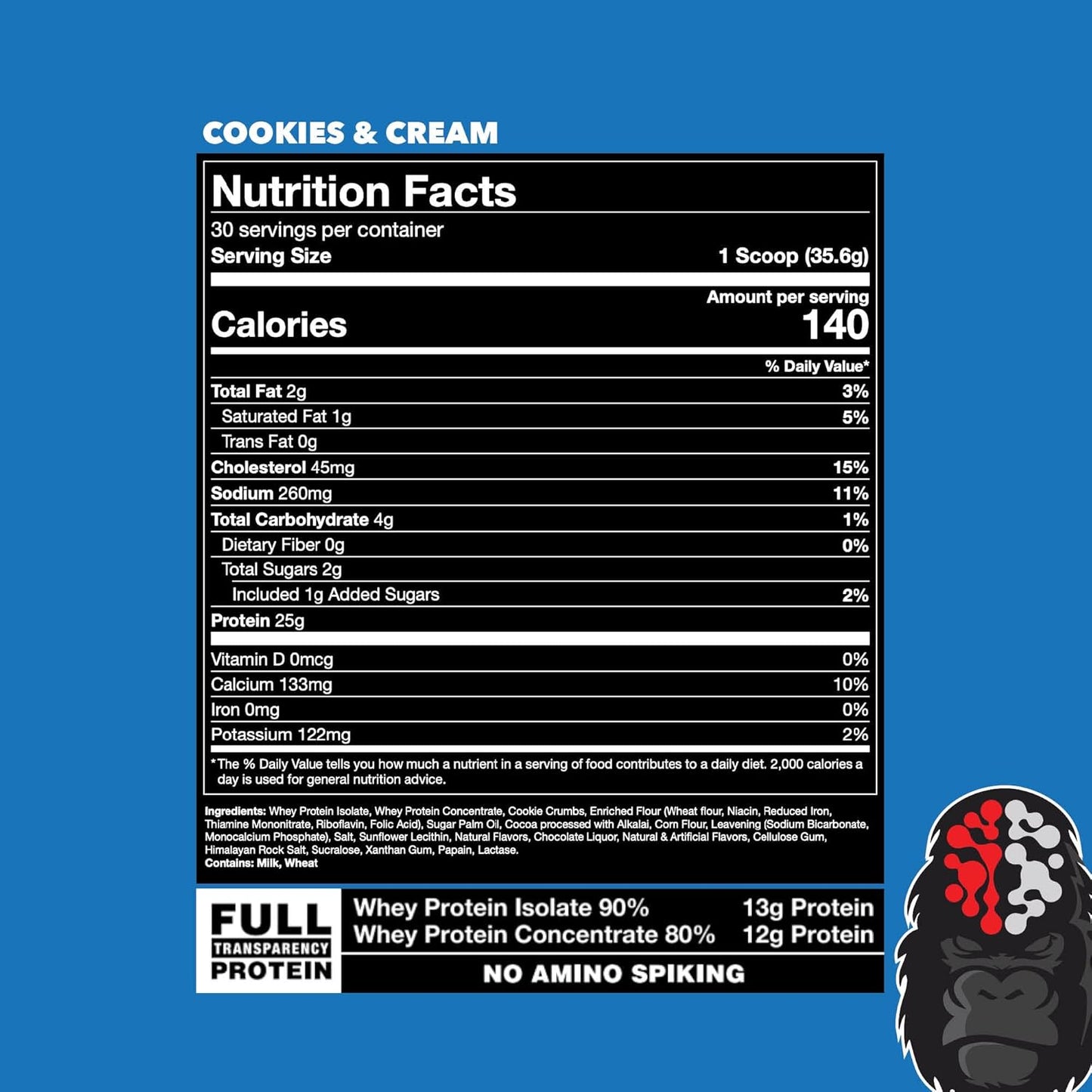 Premium Whey Protein - Cookies and Cream, 25 Grams of Whey Protein Isolate & Concentrate,Recover and Build Muscle (30 Servings)