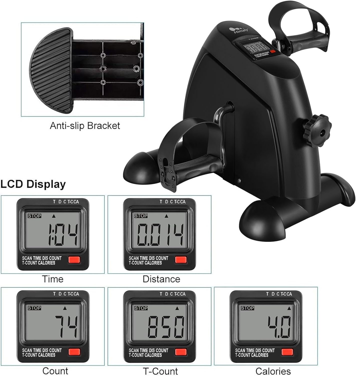 Mini Exercise Bike, under Desk Bike Pedal Exerciser Portable Foot Cycle Arm & Leg Peddler Machine with LCD Screen Displays
