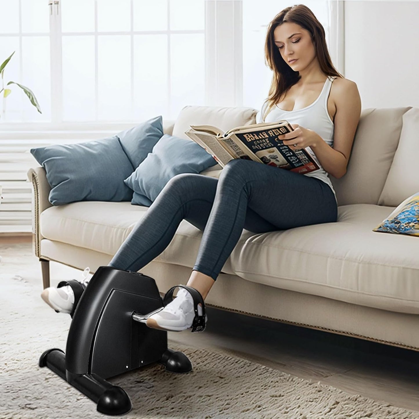 Mini Exercise Bike, under Desk Bike Pedal Exerciser Portable Foot Cycle Arm & Leg Peddler Machine with LCD Screen Displays
