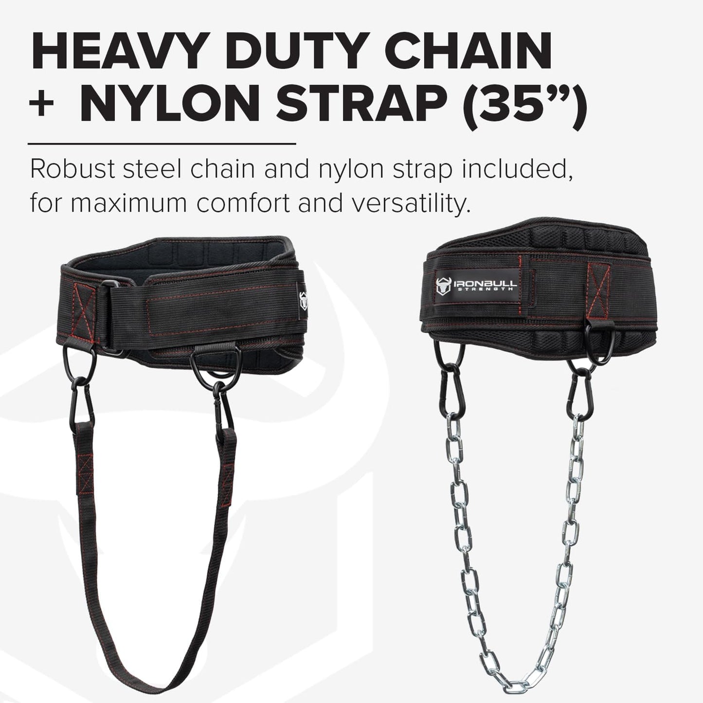 Advanced Dip Belt V2 – Heavy-Duty Weighted Belt with Reinforced Back, Chain & Nylon Strap – 3-Point Anchor D-Rings for Dips, Pull-Ups, Squats & More