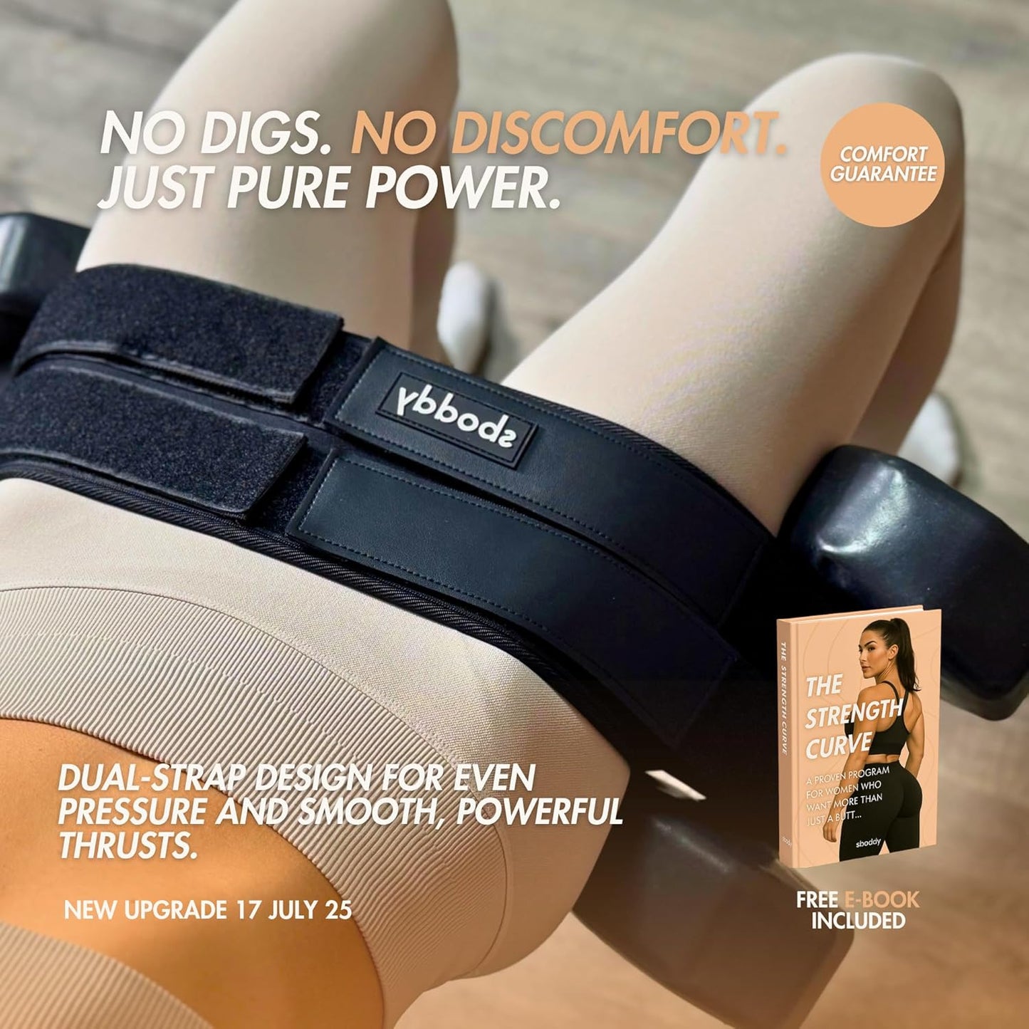 Hip Thrust Belt for Dumbbells Heavy, Kettlebells, Plates, Comfort up to 400 LBS, Double Hook & Loop Booty Builder, Glute Workout Equipment for All Shapes, Use at Home or Gym.