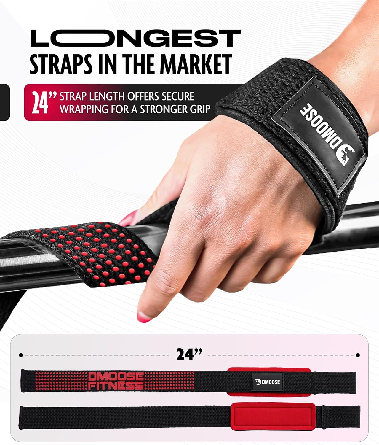 Lifting Straps 24" (Pair) - 5Mm Padded Durable Wrist Straps for Weightlifting & Powerlifting - Cotton Lifting Strap with Silicone Grip for Men & Women - Deadlift Strap for Gym Workout