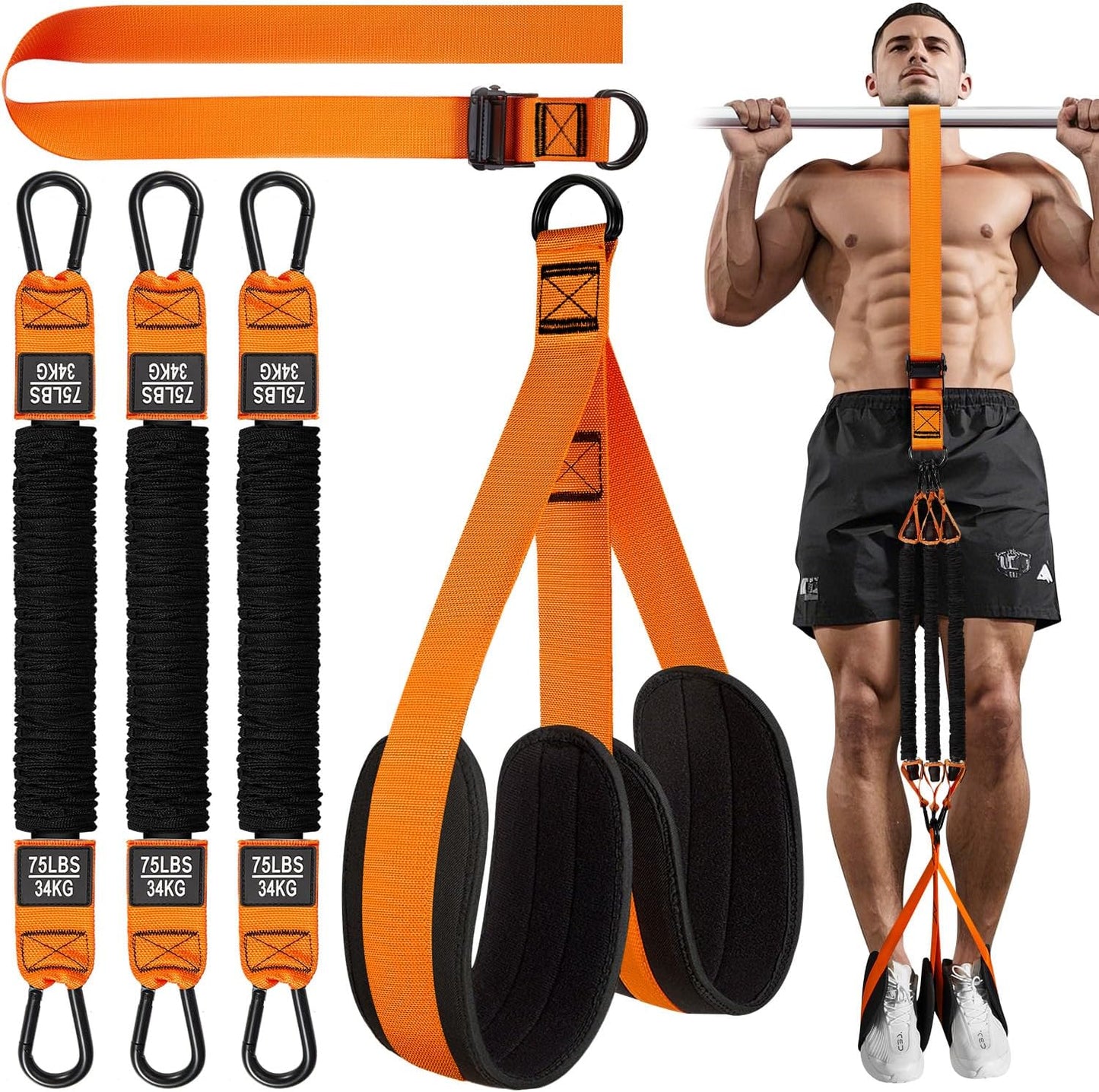 Pull up Assistance Bands, Heavy Duty Resistance Band for Pull up Bar, Adjustable Weight/Size with Fabric Feet/Knee Rest, Bands for Pull up Assist for Strength Training, Pull up Assist Band