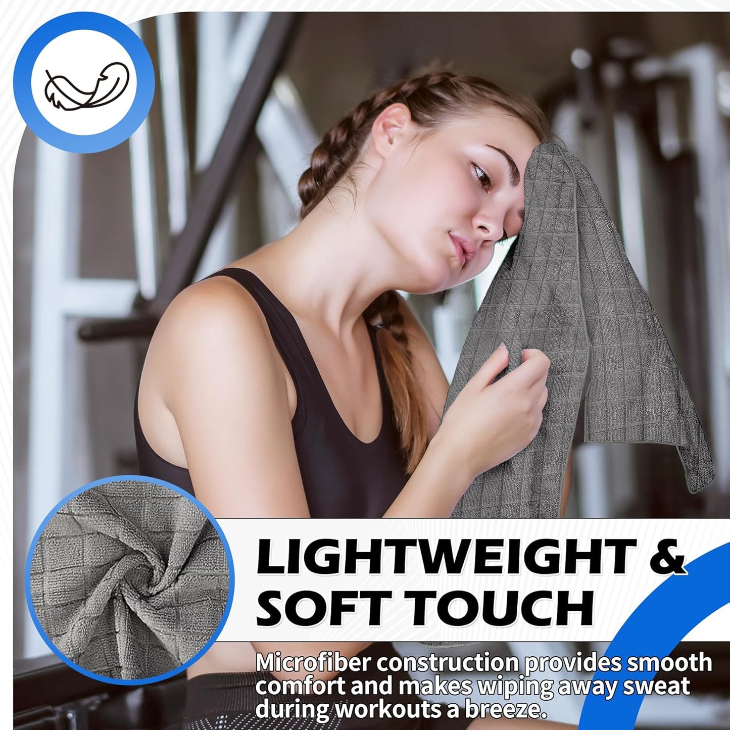 Microfiber Gym Towels, 3 Pack Sweat Towels, 16 X 27 Inch Quick Dry Hand Towels, Absorbent Yoga Towels for Home Gym Bag, Beach Travel Sport Towel, Workout Equipment for Men & Women