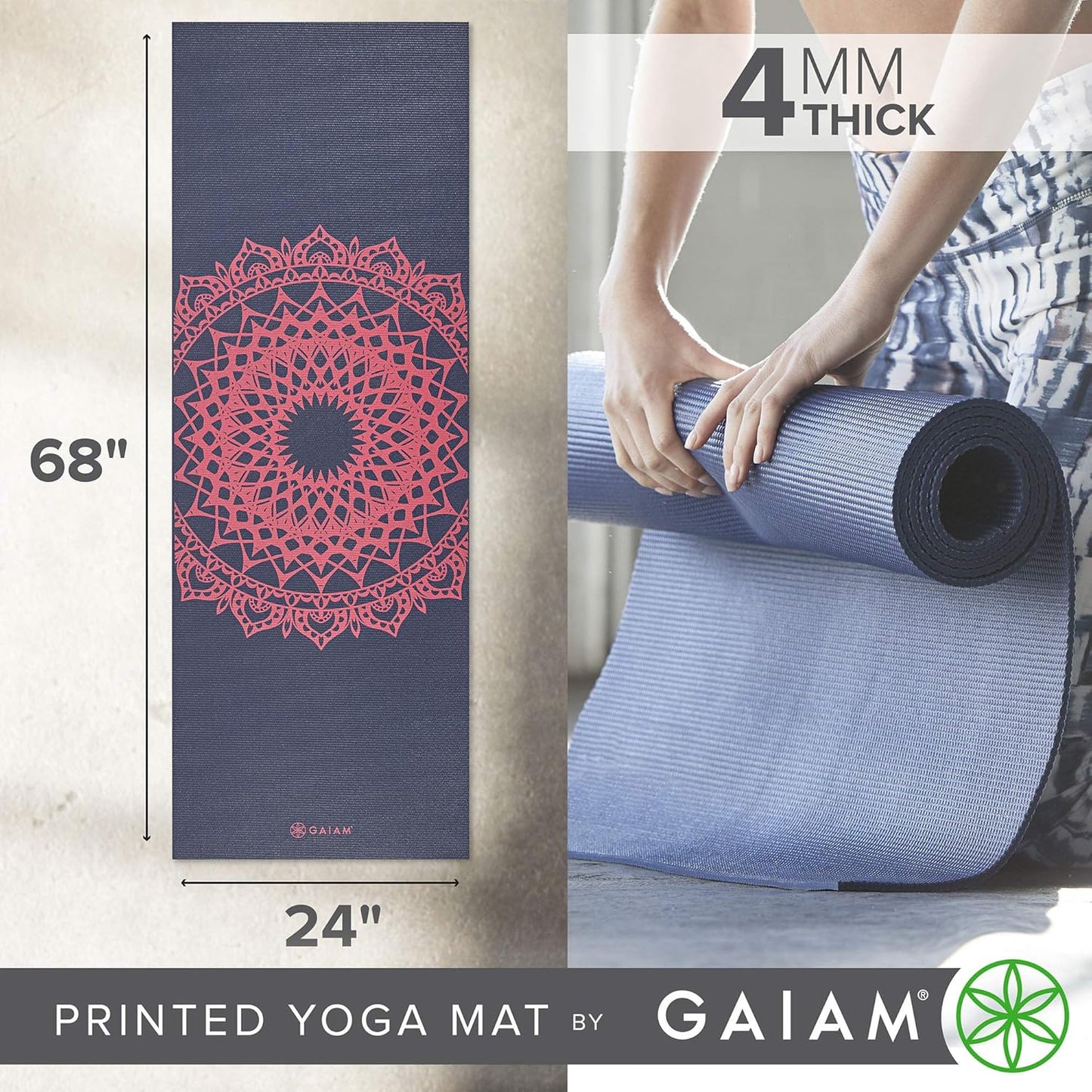Print Yoga Mat, Non Slip Exercise & Fitness Mat for All Types of Yoga, Pilates & Floor Exercises