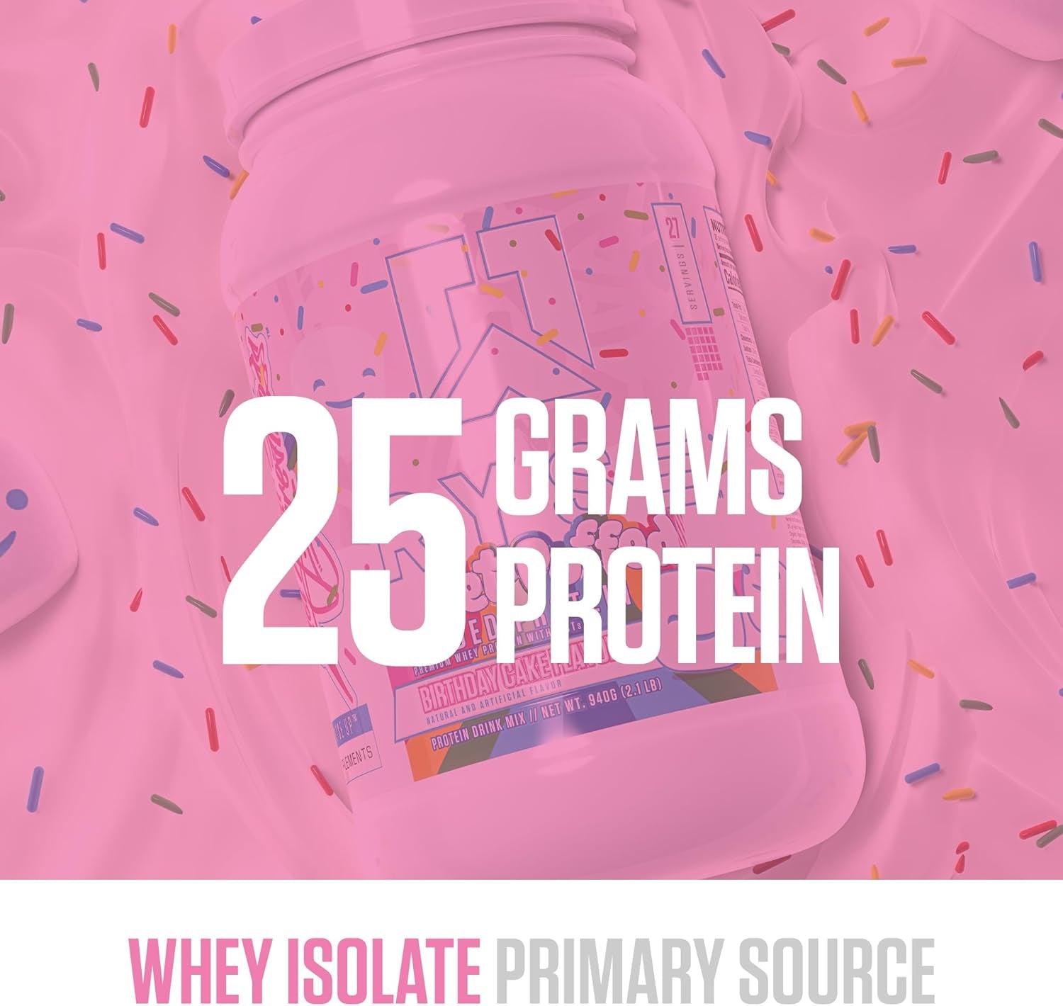 RYSE Loaded Protein Powder - Jet-Puffed Birthday Cake - 25G Whey Protein Isolate & Concentrate with Prebiotic Fiber & Mcts - Low Carb, Low Sugar, Digestive-Friendly - 27 Servings / 2 Lb Tub