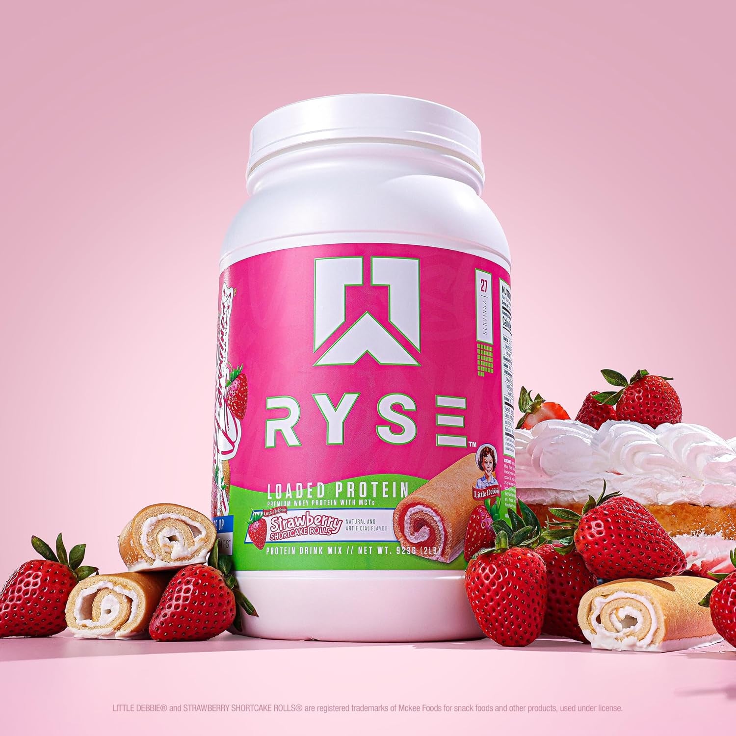 RYSE Loaded Protein Powder - Little Debbie Strawberry Shortcake Rolls - 25G Whey Protein Isolate & Concentrate with Prebiotic Fiber & Mcts - Low Carb & Low Sugar - 27 Servings / 2 Lb Tub
