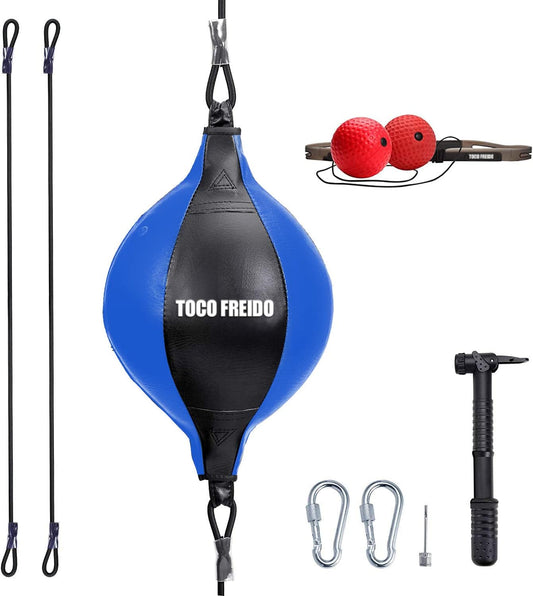 Double End Punching Ball, Speed Bag with Difficulty Levels Boxing Reflex Ball with Headband, Perfect for Reaction, Agility, and Hand Eye Coordination Training