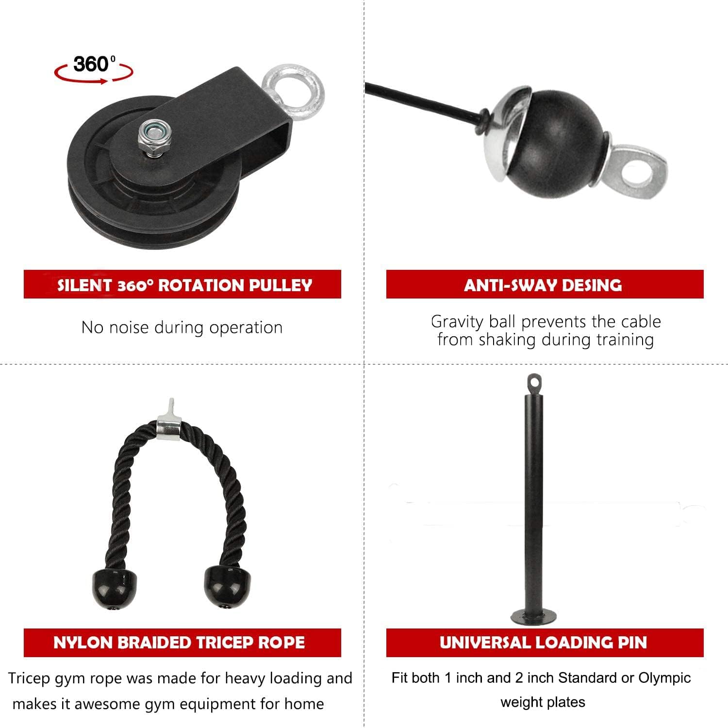 LAT Pull down and Lift Weight Pulley System Cable Machine Pulley Attachment for Triceps Pull Down, Biceps Curl, Back, Forearm, Shoulder Home Gym Equipment