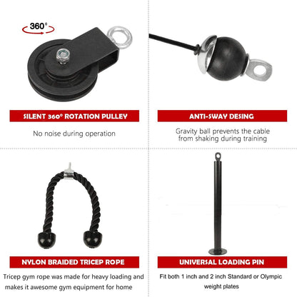 LAT Pull down and Lift Weight Pulley System Cable Machine Pulley Attachment for Triceps Pull Down, Biceps Curl, Back, Forearm, Shoulder Home Gym Equipment