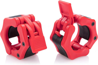 2” Olympic Barbell Clamps - Solid ABS Locking Barbell Collars with Quick Release - for Professional Training Strong Lifts and Olympic Training- Set of 2 (Red)