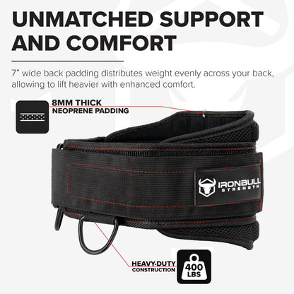 Advanced Dip Belt V2 – Heavy-Duty Weighted Belt with Reinforced Back, Chain & Nylon Strap – 3-Point Anchor D-Rings for Dips, Pull-Ups, Squats & More