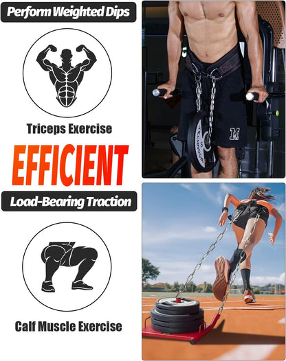 Dip Belt with 37-40" Chain, 550Lbs - 650Lbs Weight Capacity, Weightlifting Belt for Dips and Pullups