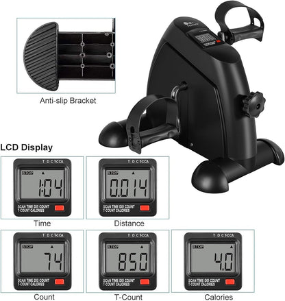Mini Exercise Bike,  under Desk Bike Pedal Exerciser Portable Foot Cycle Arm & Leg Peddler Machine with LCD Screen Displays