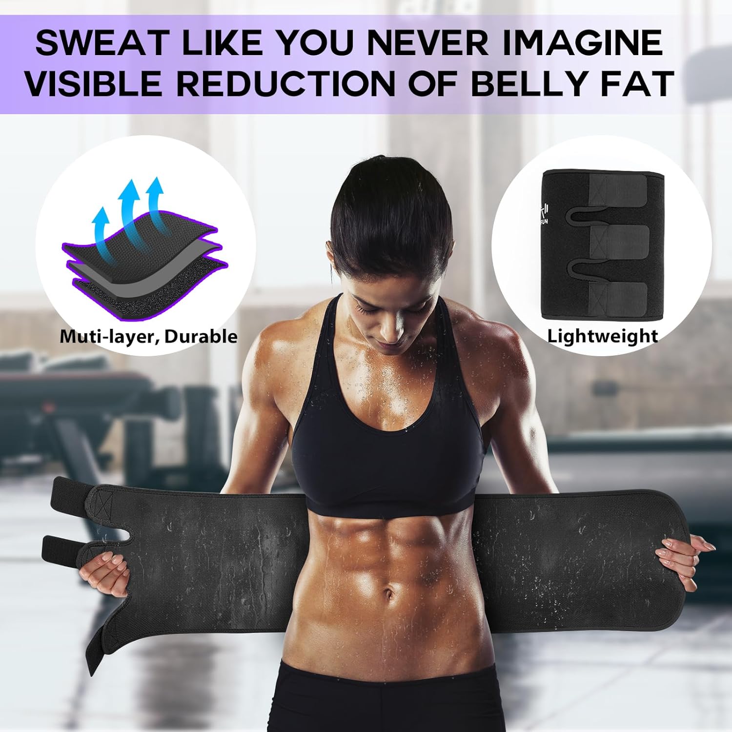 Waist Trimmer for Women Men Belly Fat, Waist Trainer Tummy Stomach Wraps, Exercise Sweat Belt Band Low Back Support