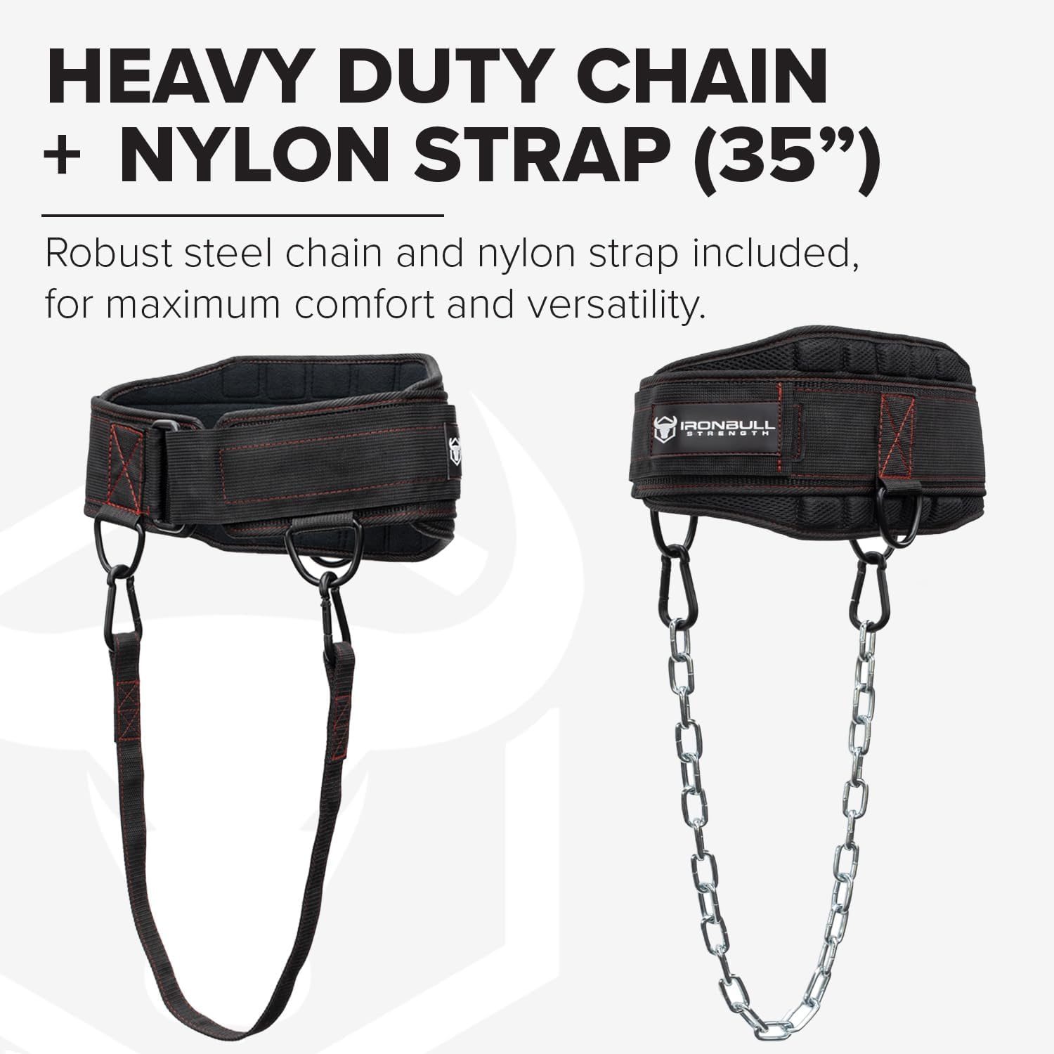 Advanced Dip Belt V2 – Heavy-Duty Weighted Belt with Reinforced Back, Chain & Nylon Strap – 3-Point Anchor D-Rings for Dips, Pull-Ups, Squats & More