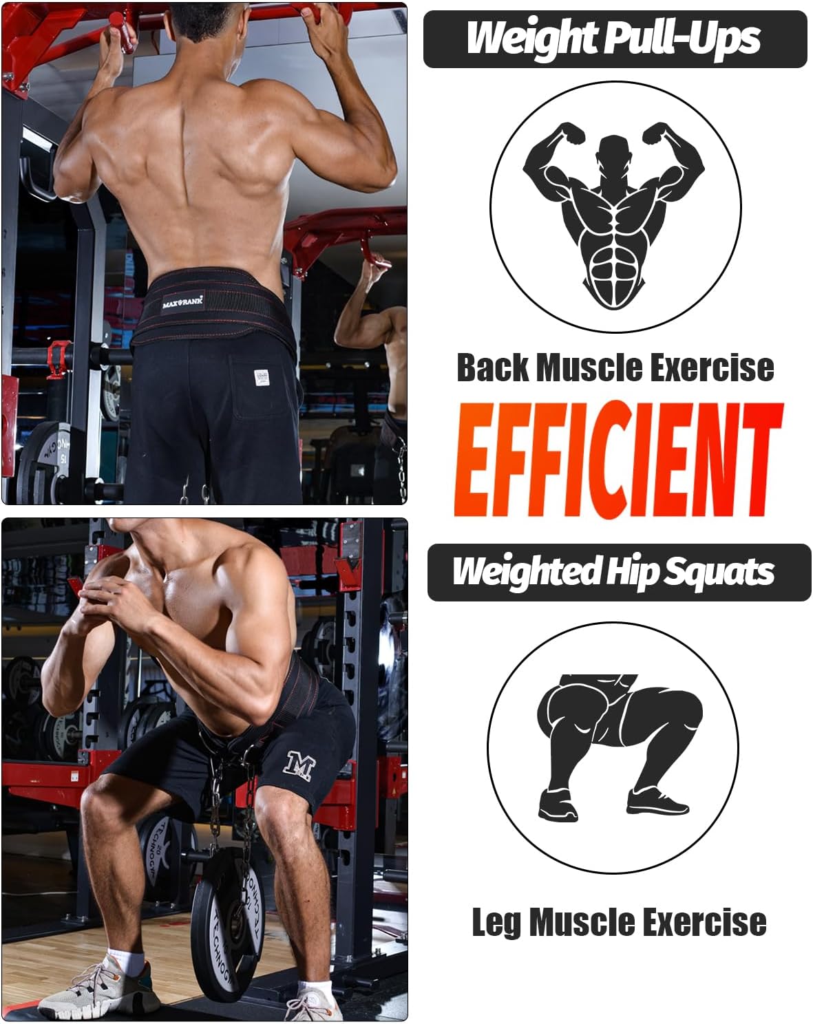 Dip Belt with 37-40" Chain, 550Lbs - 650Lbs Weight Capacity, Weightlifting Belt for Dips and Pullups