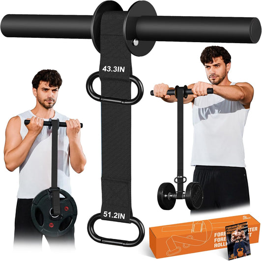 Forearm Strengthener and Wrist Roller, 43.3 Inch or 51.2 Inch Ultra Strong Nylon Webbing, Forearm Exerciser with Quick Locking Mechanism, Ideal for Hand, Wrist and Forearm Strength Training