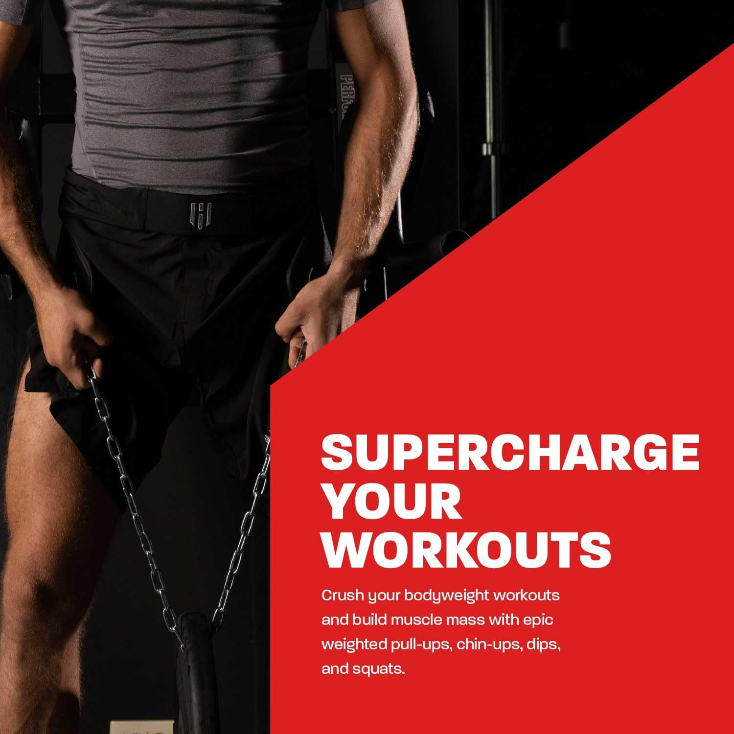 Sports Dip Belt with Chain for Bodyweight Exercises, Black 6" Padded Weightlifting Belt with 36" Steel Chain and D-Ring Carabiners, Lift 300 Lbs. of Dumbbells, Kettlebells, or Weight Plates