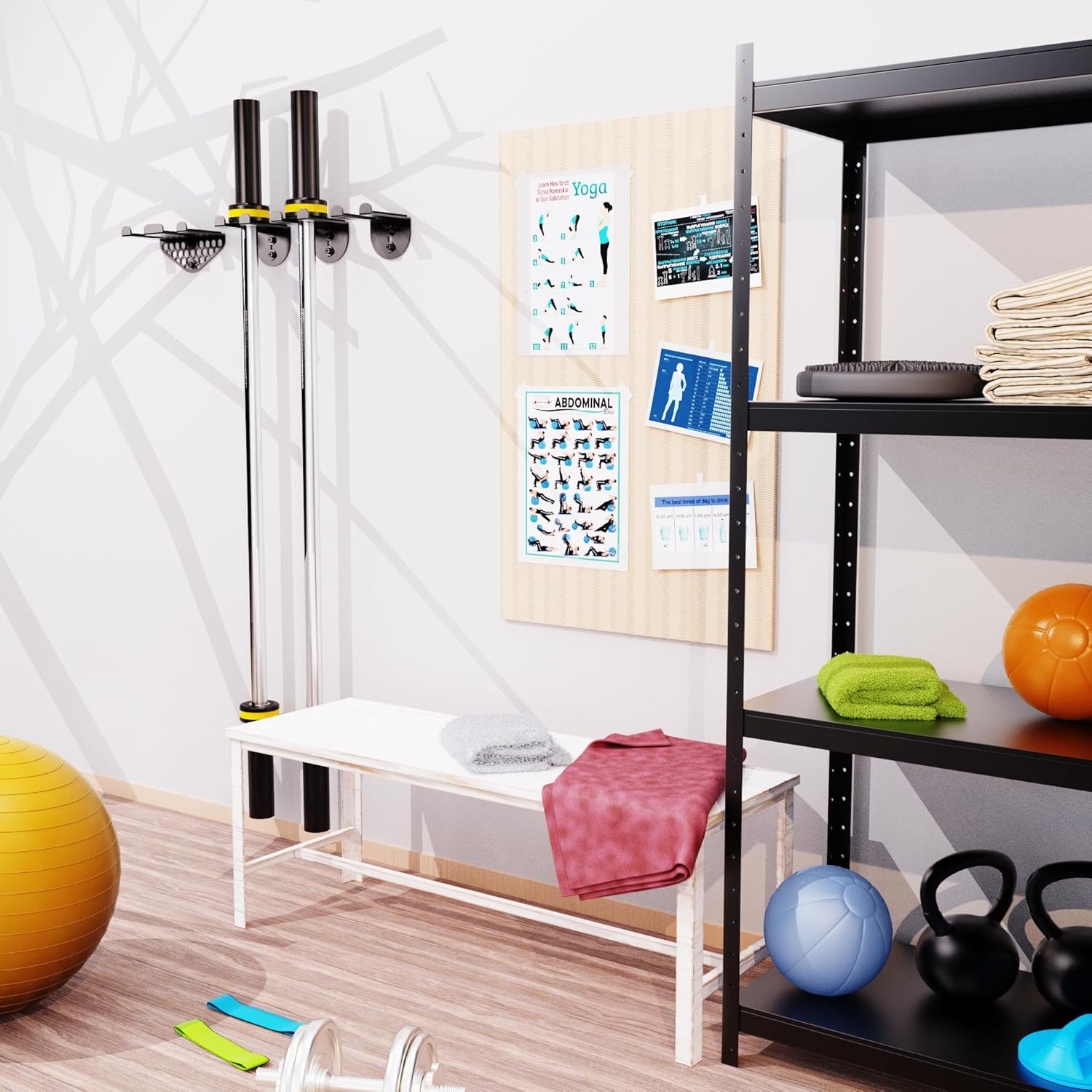 Single Olympic Barbell Hanger,Garage Gym Bar Wall Rack,Vertical Barbell Mount Rack,Black Powder Coated,Space Saving Commercial or Home Gym Accessory,Holds under 33Mm Bar Size