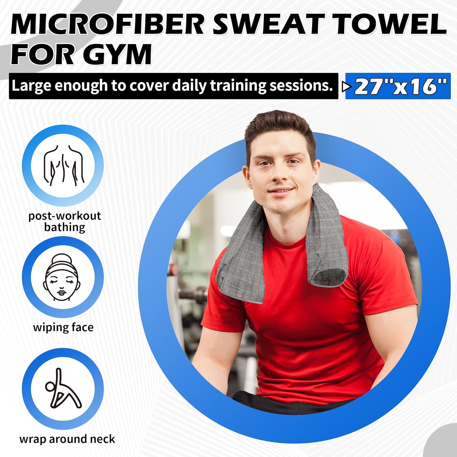 Microfiber Gym Towels, 3 Pack Sweat Towels, 16 X 27 Inch Quick Dry Hand Towels, Absorbent Yoga Towels for Home Gym Bag, Beach Travel Sport Towel, Workout Equipment for Men & Women