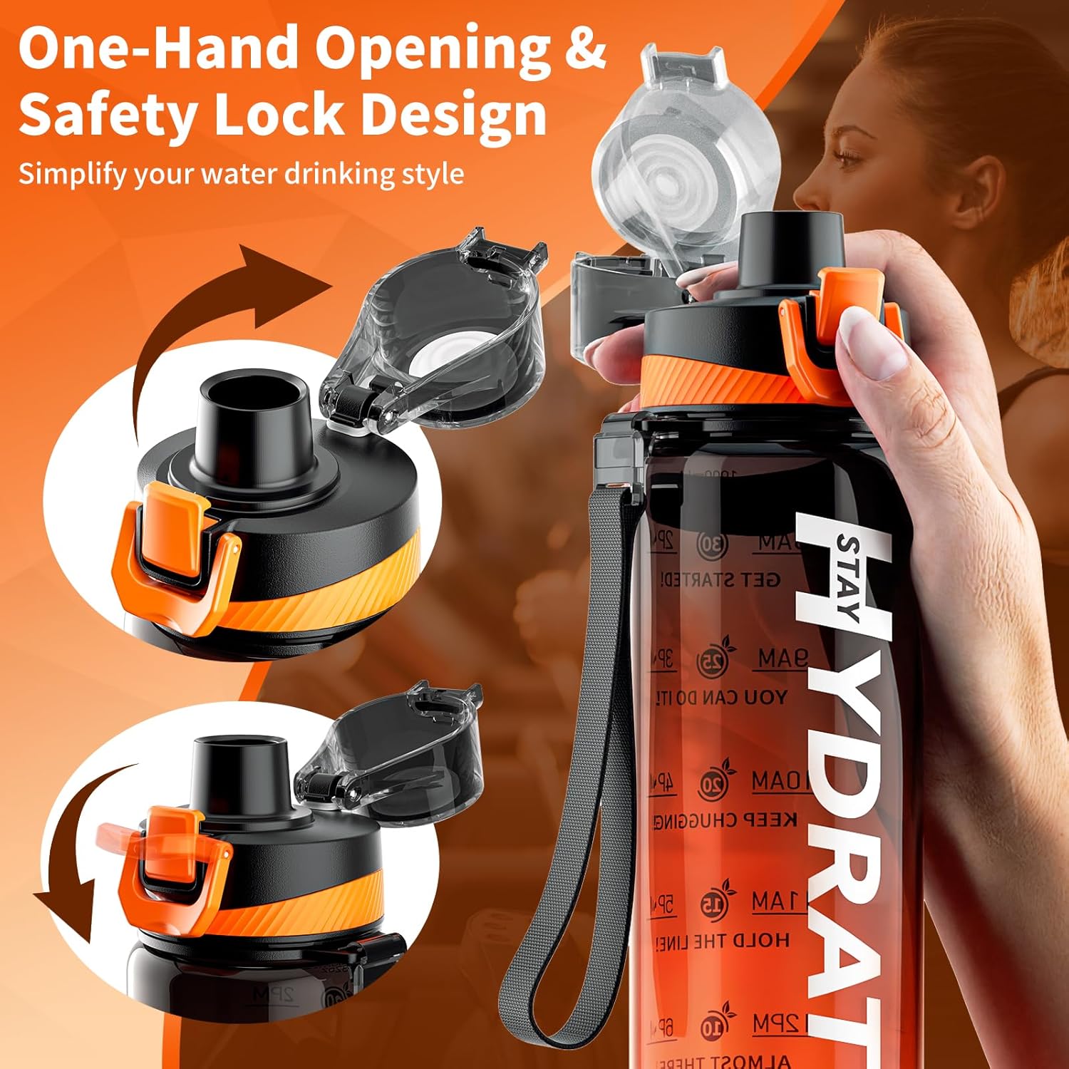 Water Bottle, 32 Oz Motivational Water Bottles with Time Marker-Tritan & BPA Free, Sports Water Bottle with Time to Drink & Strap, Wide Mouth, Leakproof -Gift for Christmas Gym Fitness & Outdoor