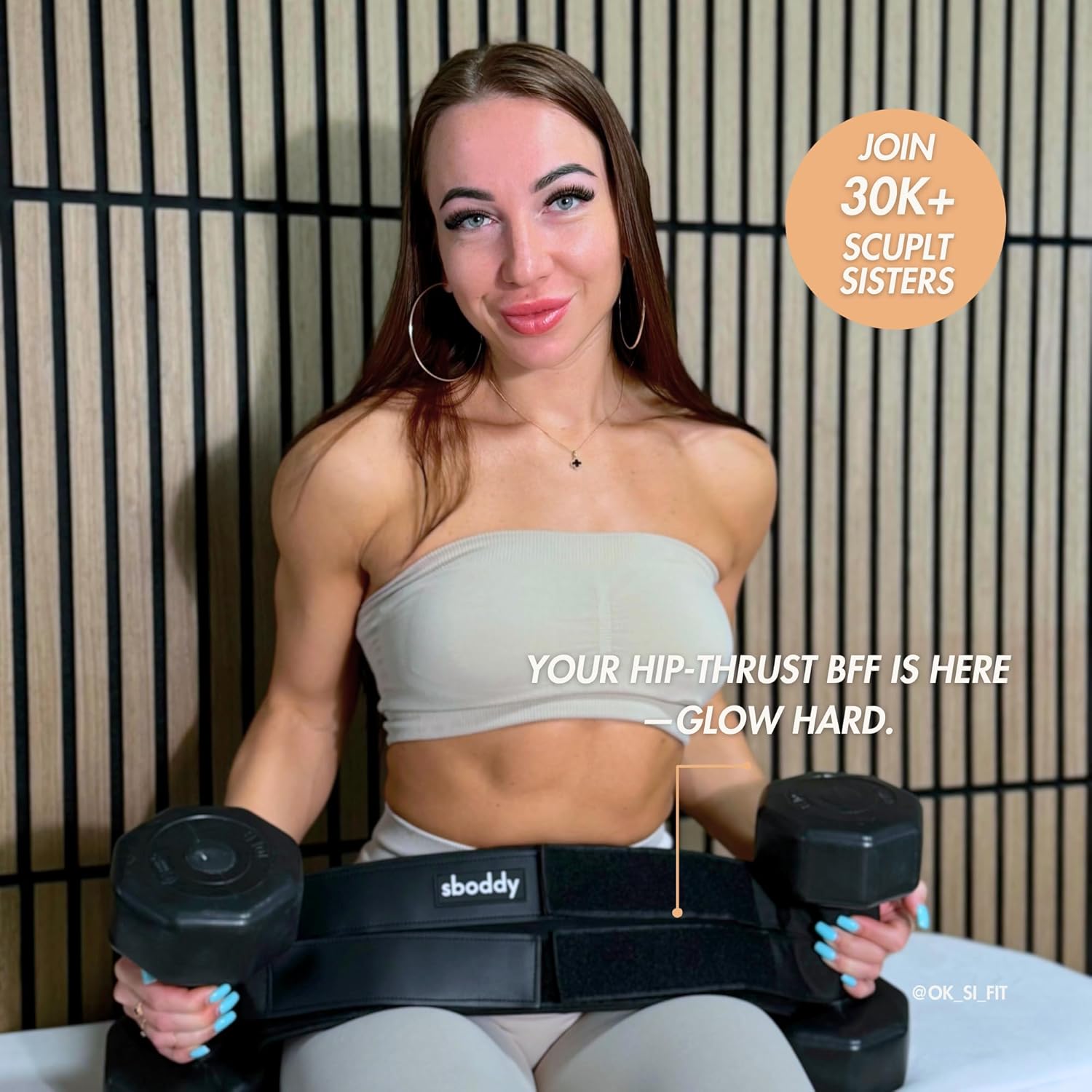 Hip Thrust Belt for Dumbbells Heavy, Kettlebells, Plates, Comfort up to 400 LBS, Double Hook & Loop Booty Builder, Glute Workout Equipment for All Shapes, Use at Home or Gym.