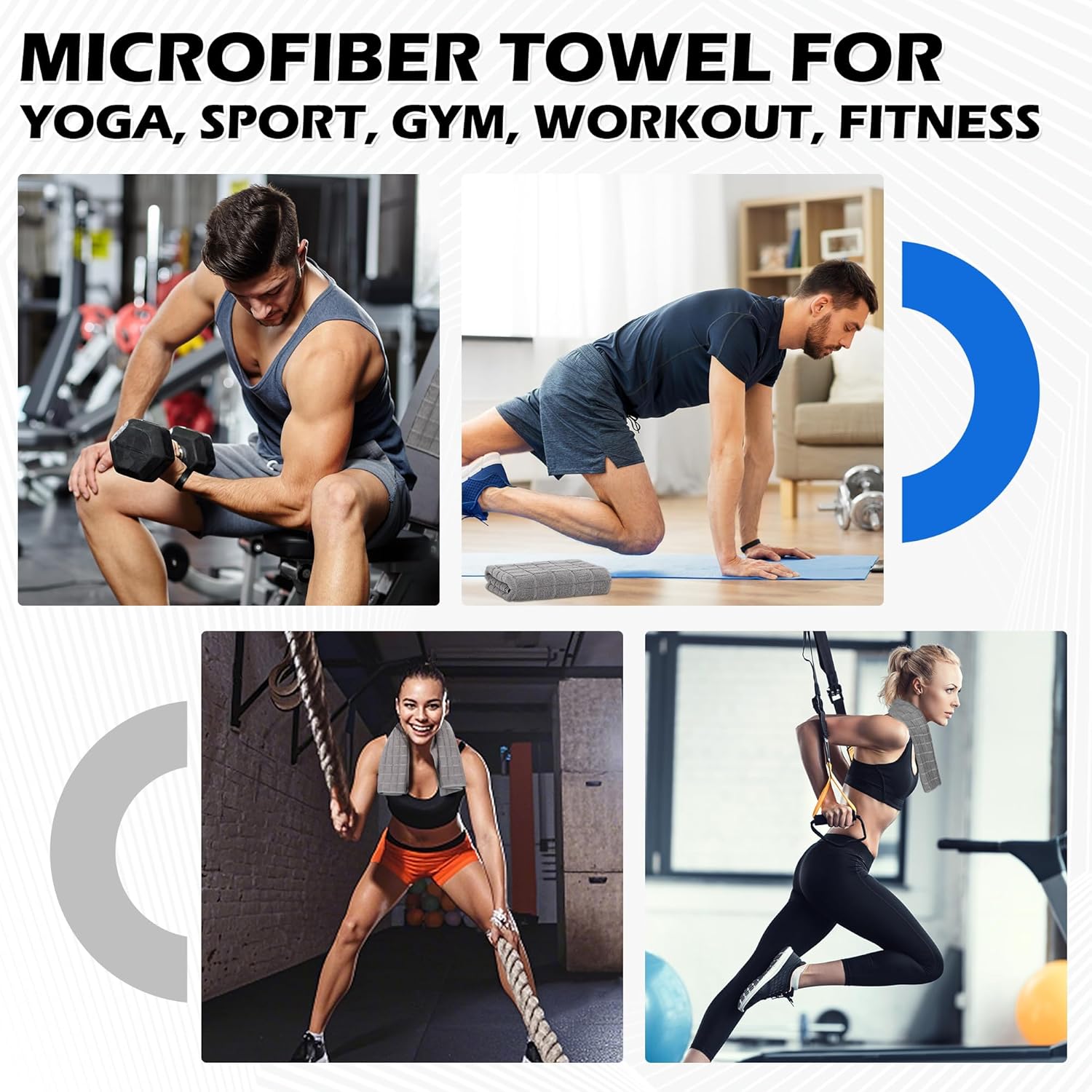 Microfiber Gym Towels, 3 Pack Sweat Towels, 16 X 27 Inch Quick Dry Hand Towels, Absorbent Yoga Towels for Home Gym Bag, Beach Travel Sport Towel, Workout Equipment for Men & Women