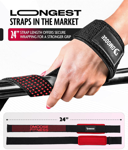 Lifting Straps 24" (Pair) - 5Mm Padded Durable Wrist Straps for Weightlifting & Powerlifting - Cotton Lifting Strap with Silicone Grip for Men & Women - Deadlift Strap for Gym Workout