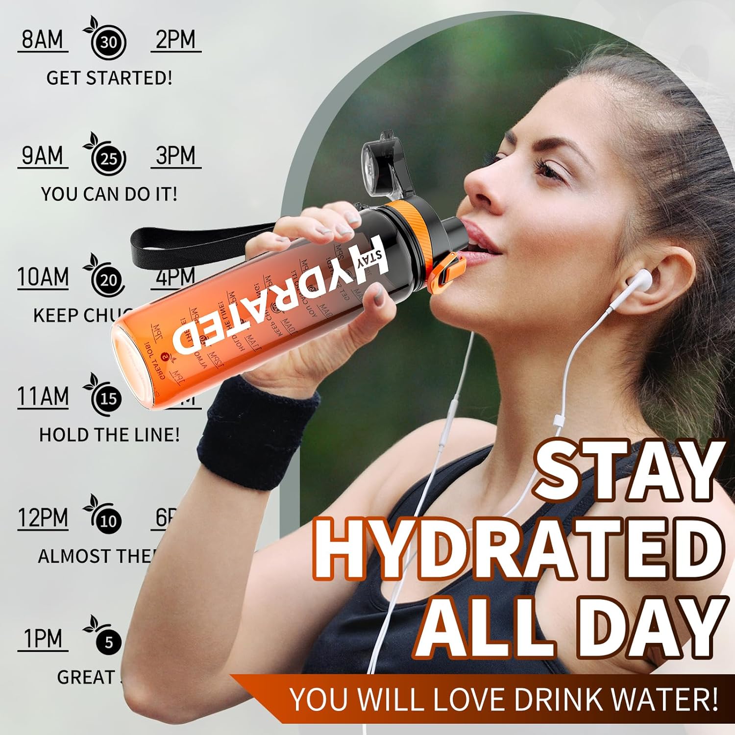 Water Bottle, 32 Oz Motivational Water Bottles with Time Marker-Tritan & BPA Free, Sports Water Bottle with Time to Drink & Strap, Wide Mouth, Leakproof -Gift for Christmas Gym Fitness & Outdoor