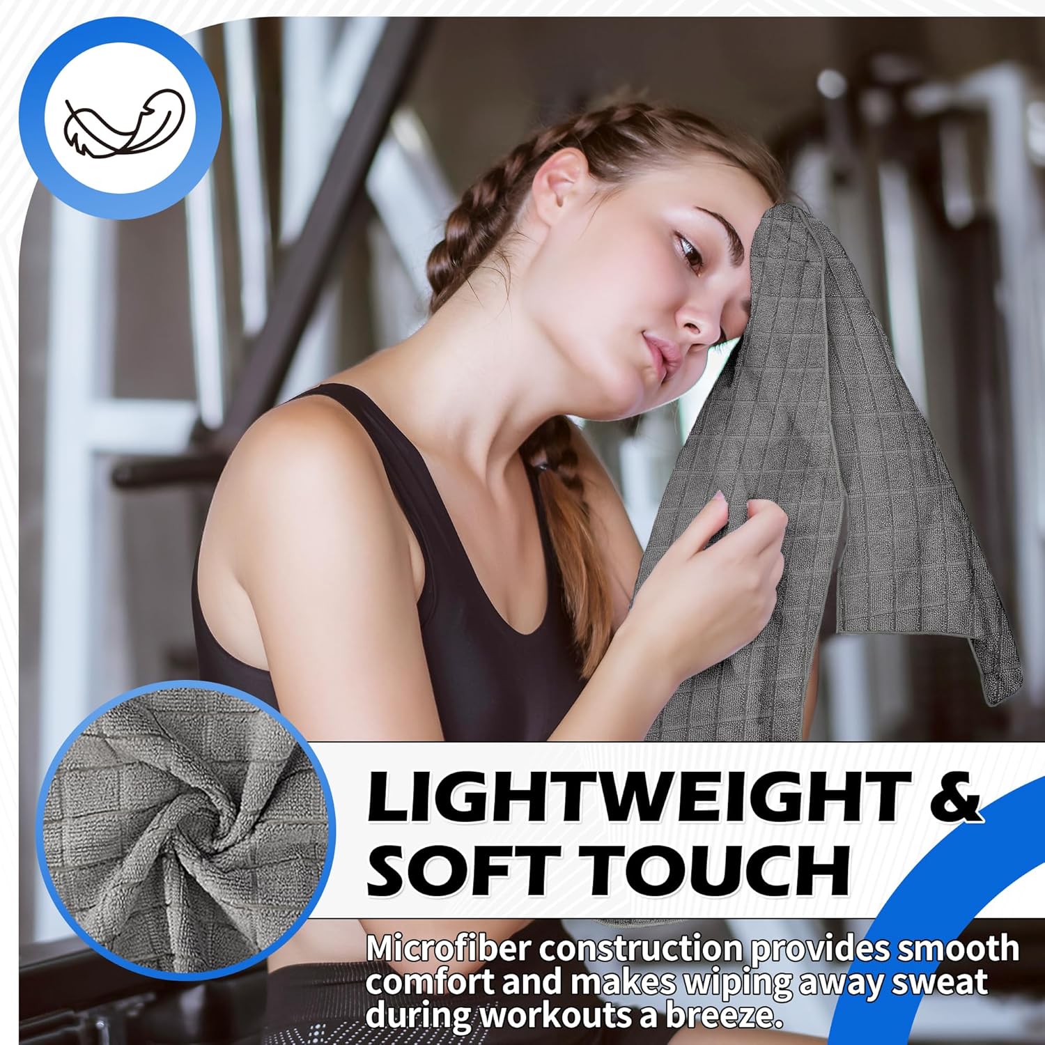 Microfiber Gym Towels, 3 Pack Sweat Towels, 16 X 27 Inch Quick Dry Hand Towels, Absorbent Yoga Towels for Home Gym Bag, Beach Travel Sport Towel, Workout Equipment for Men & Women