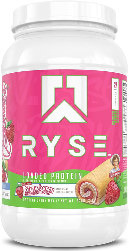 RYSE Loaded Protein Powder - Little Debbie Strawberry Shortcake Rolls - 25G Whey Protein Isolate & Concentrate with Prebiotic Fiber & Mcts - Low Carb & Low Sugar - 27 Servings / 2 Lb Tub