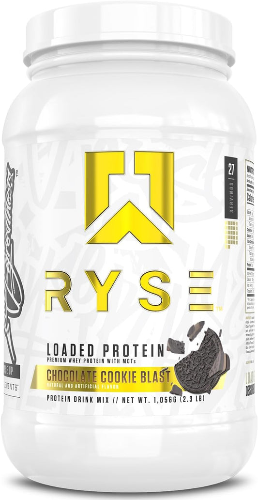 RYSE Loaded Protein Powder - Chocolate Cookie Blast - 25G Whey Protein Isolate & Concentrate with Prebiotic Fiber & Mcts - Low Carb, Low Sugar, Digestive-Friendly - 27 Servings / 2 Lb Tub