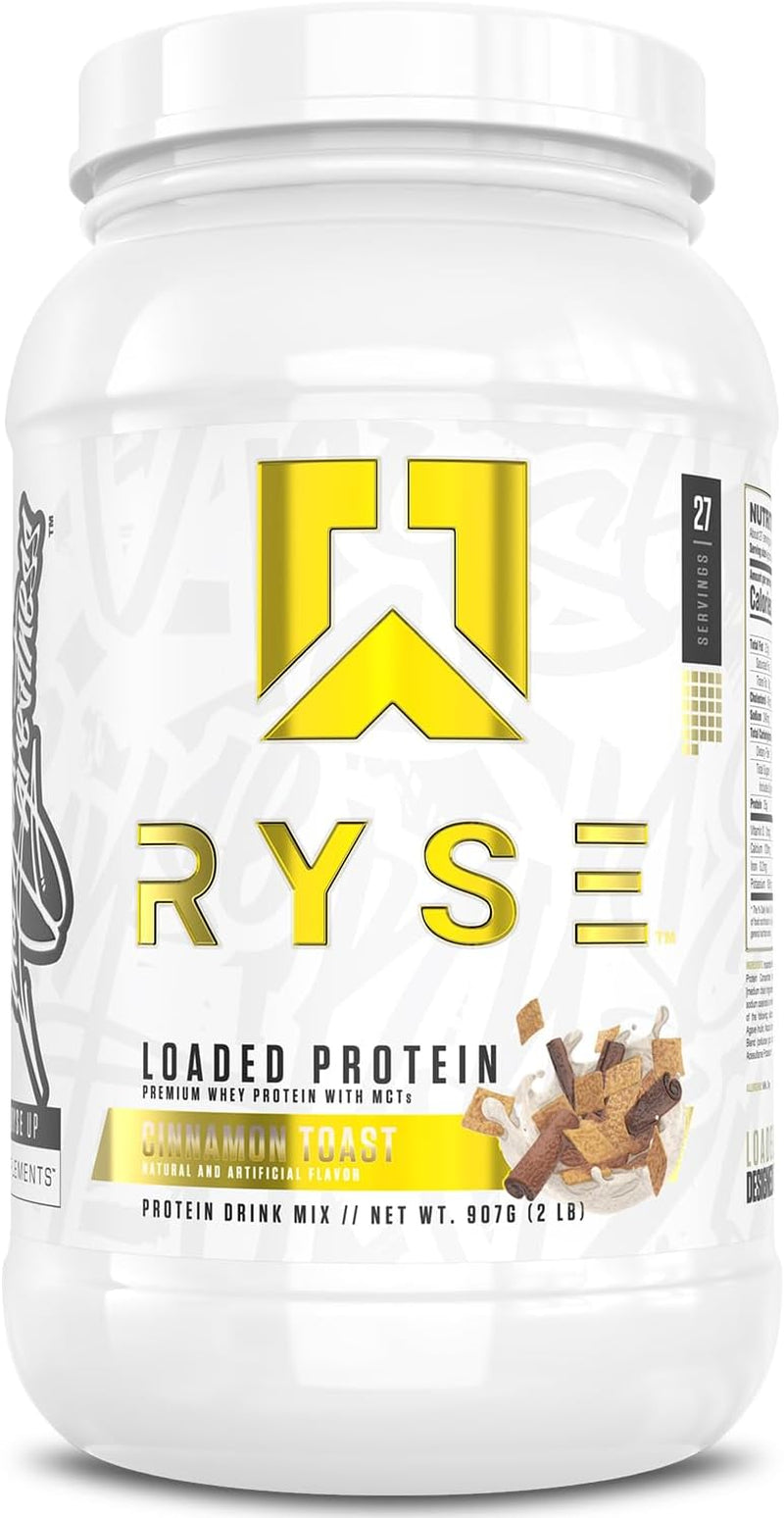 RYSE Loaded Protein Powder - Cinnamon Toast - 25G Whey Protein Isolate & Concentrate with Prebiotic Fiber & Mcts - Low Carb, Low Sugar, Digestive-Friendly - 27 Servings / 2 Lb Tub