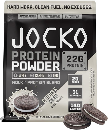 Mölk Whey Protein Powder - Keto, Probiotics, Digestive Enzymes, Amino Acids, Low Sugar Monk Fruit Blend - Supports Muscle Recovery & Growth (2.5 LB, Cookies & Cream)
