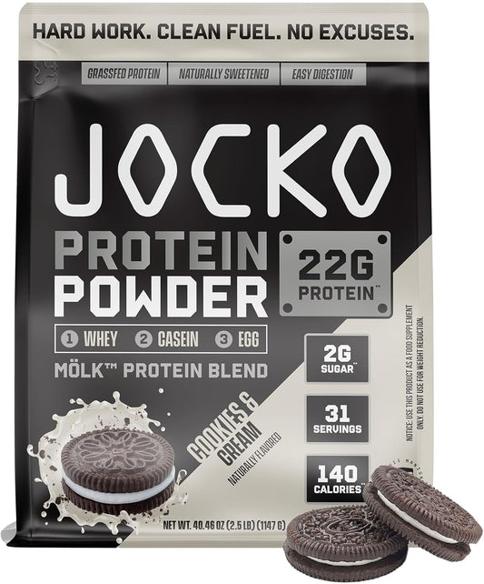 Mölk Whey Protein Powder - Keto, Probiotics, Digestive Enzymes, Amino Acids, Low Sugar Monk Fruit Blend - Supports Muscle Recovery & Growth (2.5 LB, Cookies & Cream)